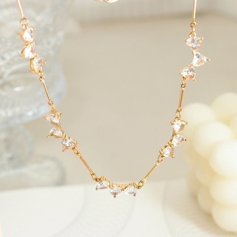 Fashion Heart Shape 304 Stainless Steel Zircon 18K Gold Plated Plating Necklace