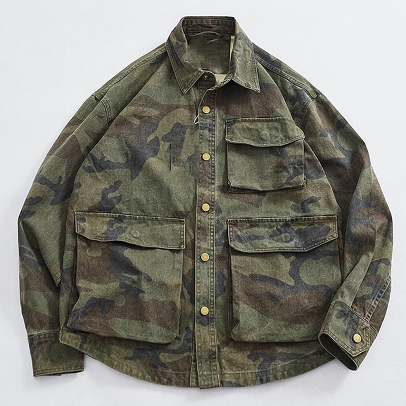 Men's Camouflage Workwear Stereo Pocket Single Breasted Shirt Jacket