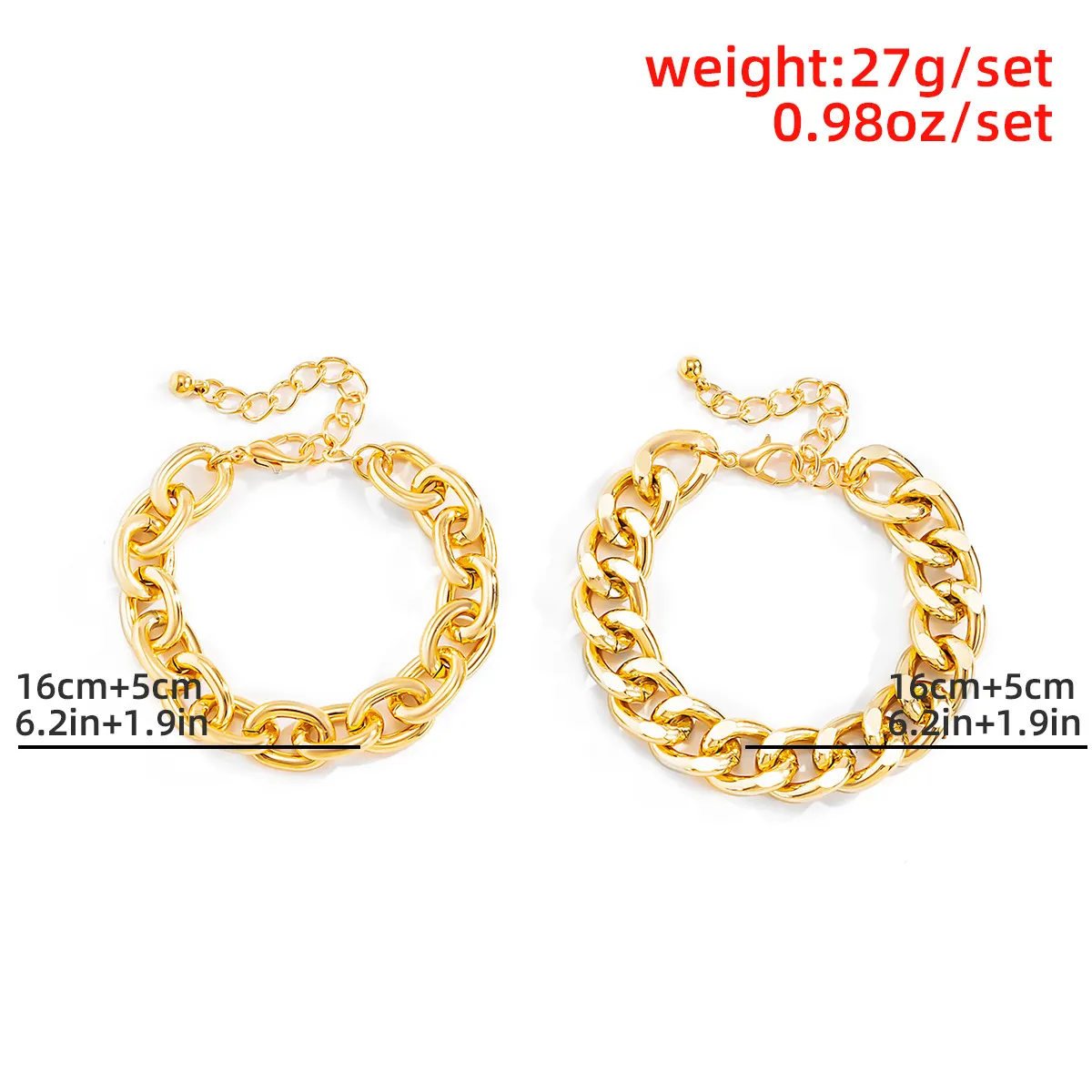 Hip Hop Trendy Metal Punk Geometric Double Layer Thick Chain Set Bracelet Anklet-vocosishoes