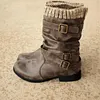 Women's PU Flat Heel Boots Mid-Calf Boots Winter Boots With Buckle Shoes