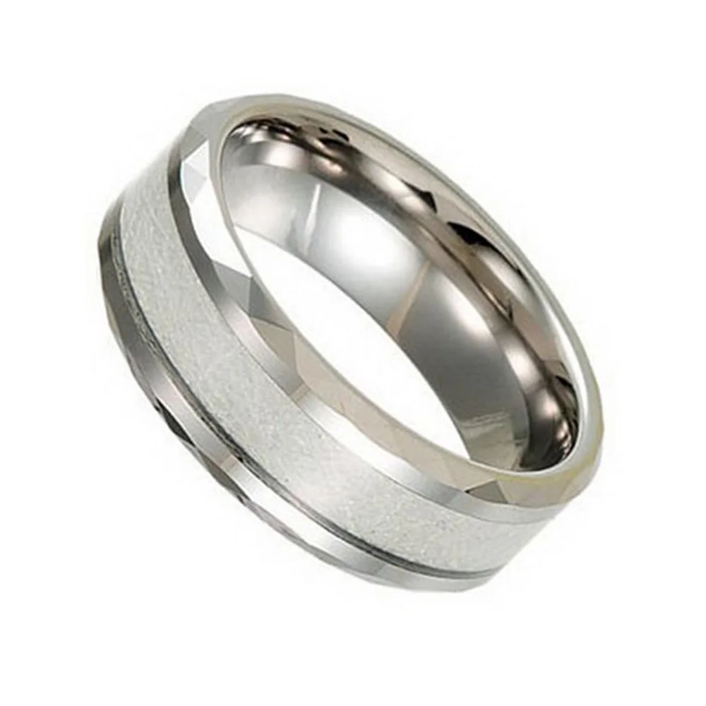 8MM High Polished Beveled Edge Inlaid Silver Carbon Fiber Couples Tungsten Rings