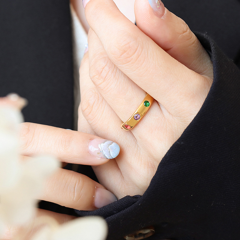 Niche Design Colorful Zircon Open Finger Ring