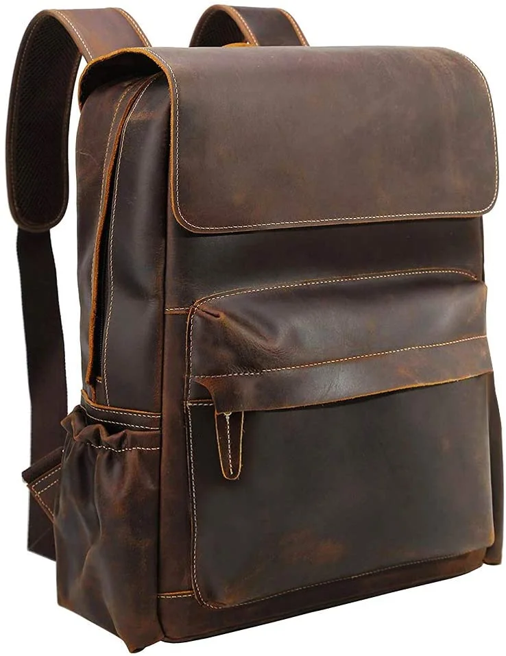 Vintage Full Grain Leather Backpack 15.6 Inch Laptop Bag Travel School Daypack