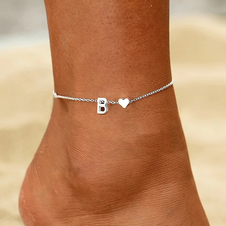 Personalized Initial Anklet with Heart Charm Beach Foot Jewelry for Women Girls