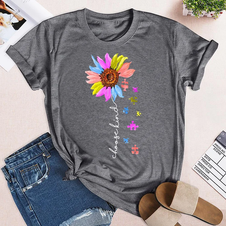 Kind Sunflower Puzzle Autism T-Shirt-05066-Annaletters