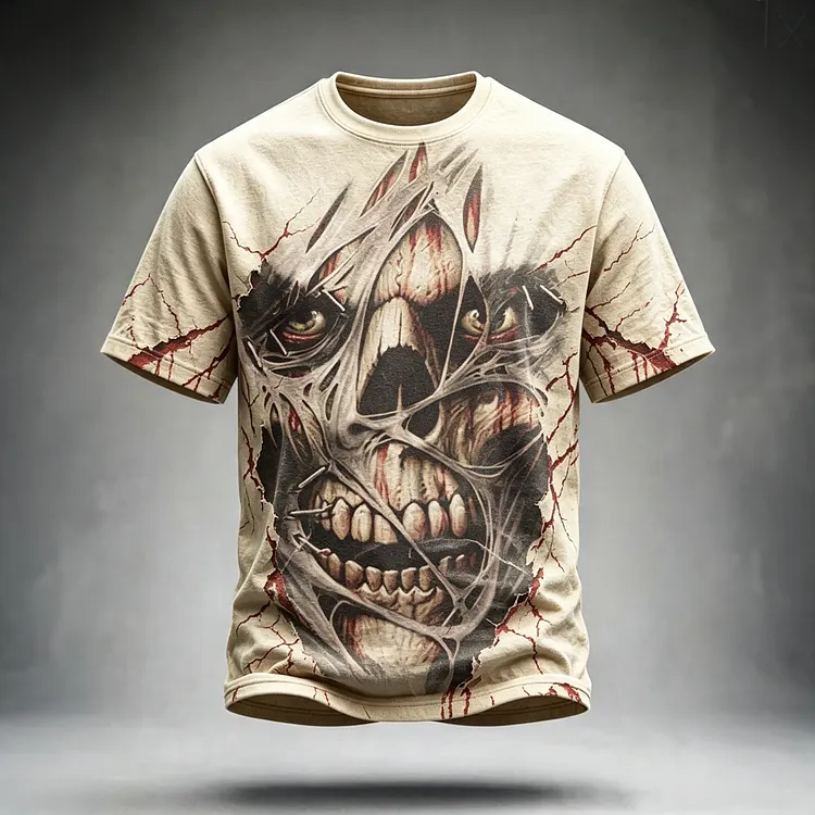 Men's Halloween Skull Print Crew Neck Short Sleeve T-shirt