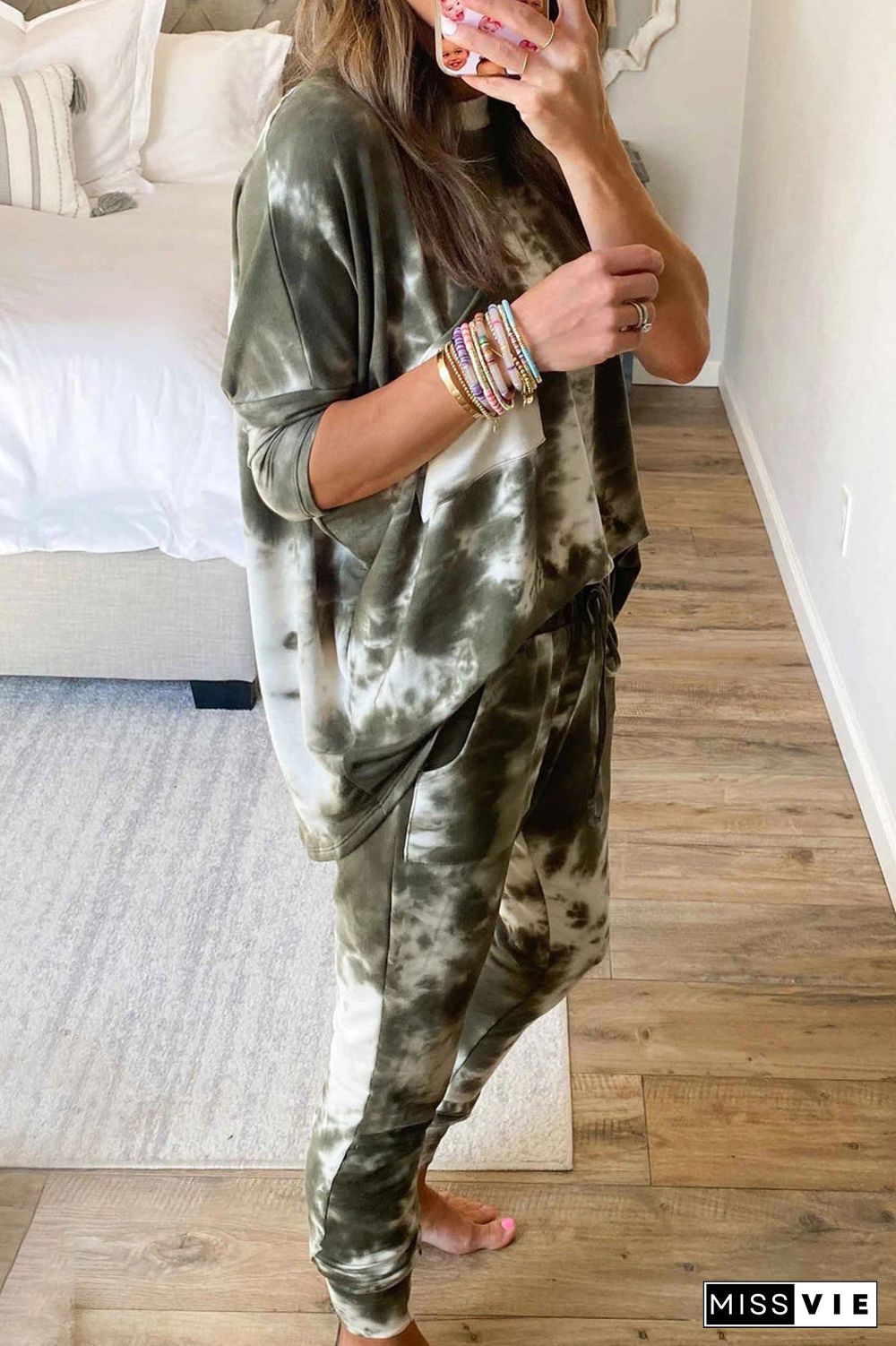 Tie Dye Drawstring Waist Two Pieces Sets