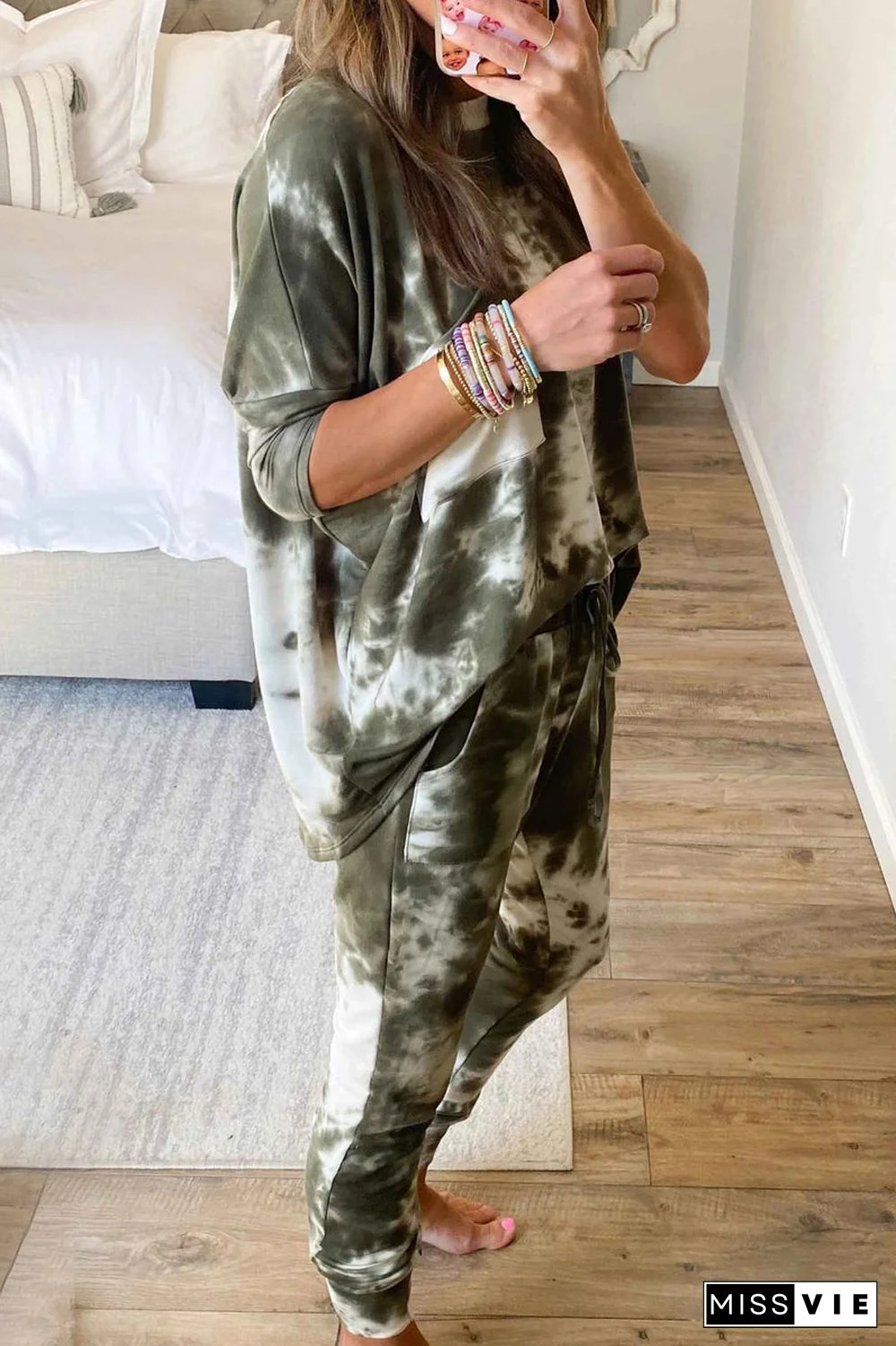 Tie Dye Drawstring Waist Two Pieces Sets