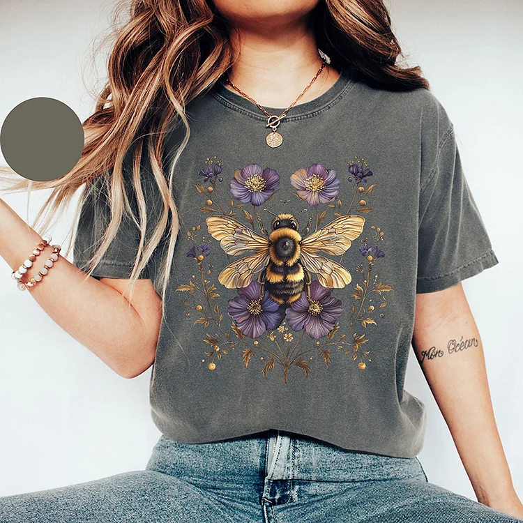 VChics Women's Vintage Floral Bee Farmer Casual T-Shirt
