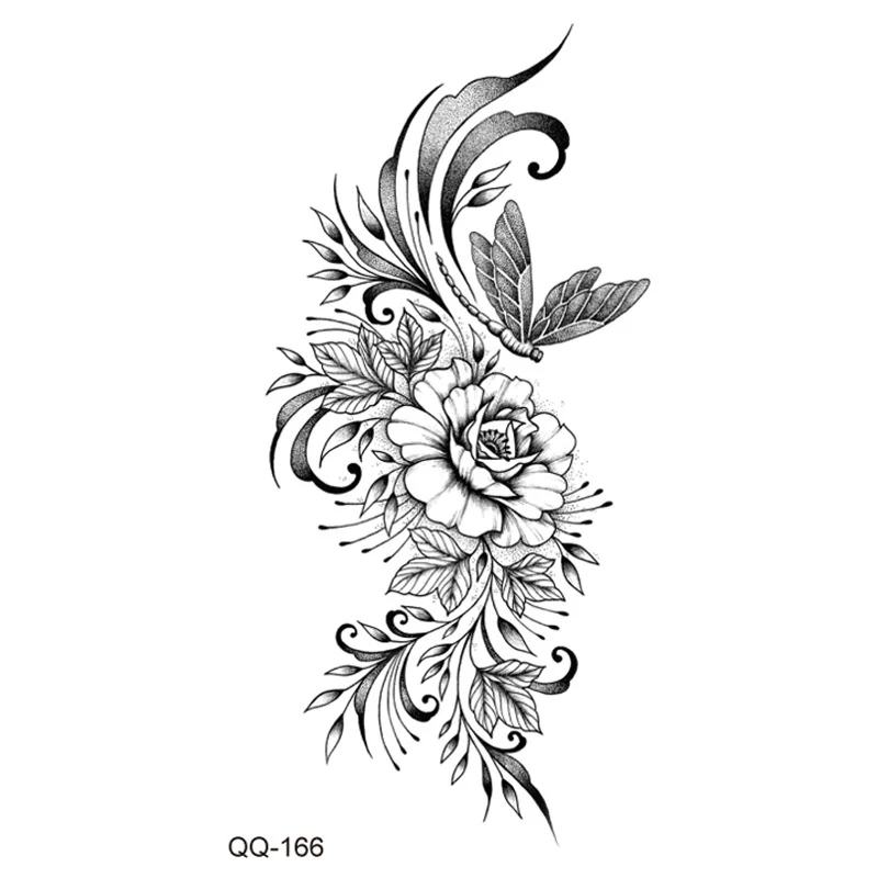 Sdrawing Rose Temporary Tattoo Sticker Flower Feather Elephant Body Clavicle Ankle Legs Arm Art Fake Tatto Party Bikini Tatoos