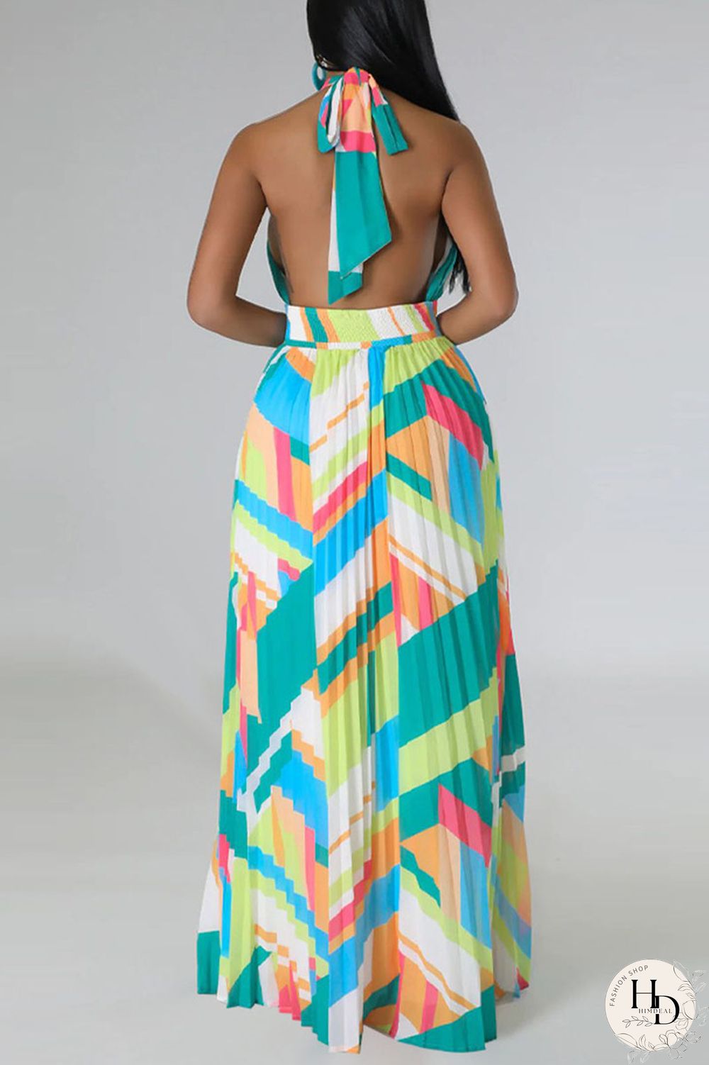 Black Sexy Print Patchwork Backless Fold Halter A Line Dresses