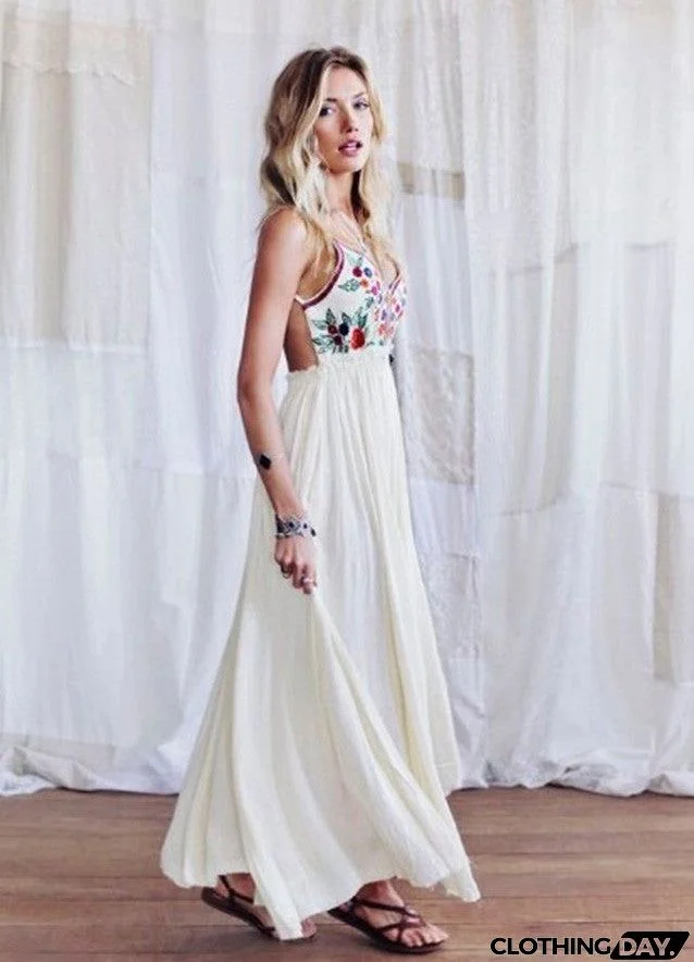 V neck Ecstatic Floral Print Maxi Dress