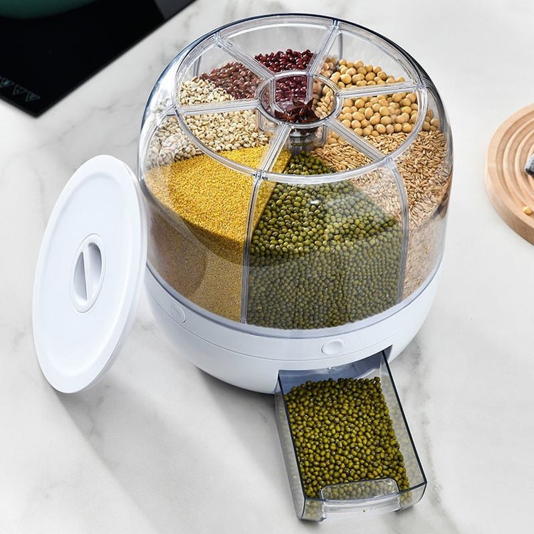 6-Grid Rotating Rice Storage Box Dispenser