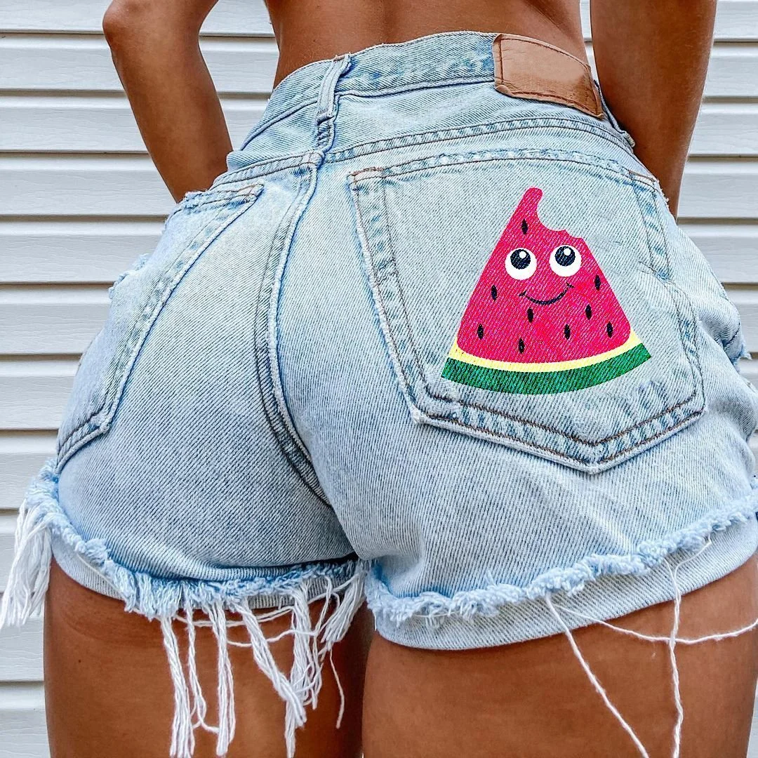 Watermelon denim shorts