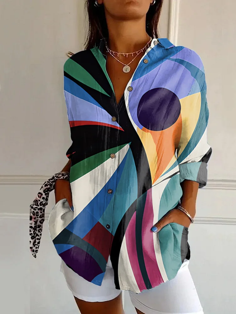 Vintage Abstract Art Print Long Sleeve Shirt