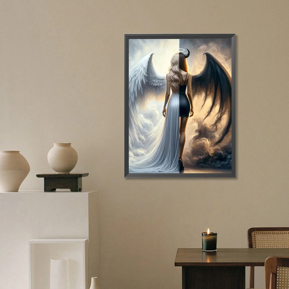 Diamond Painting - Full Round Drill - Black and White Angel(Canvas|30*40cm)