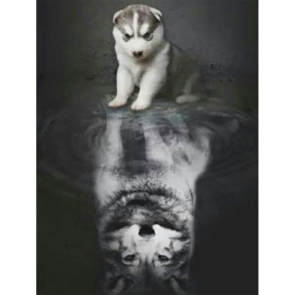 

(Multi-Size) Puppy Reflection Wolf - Round/Square Drill Diamond Painting, Square diamond 30*40cm, 501 Original