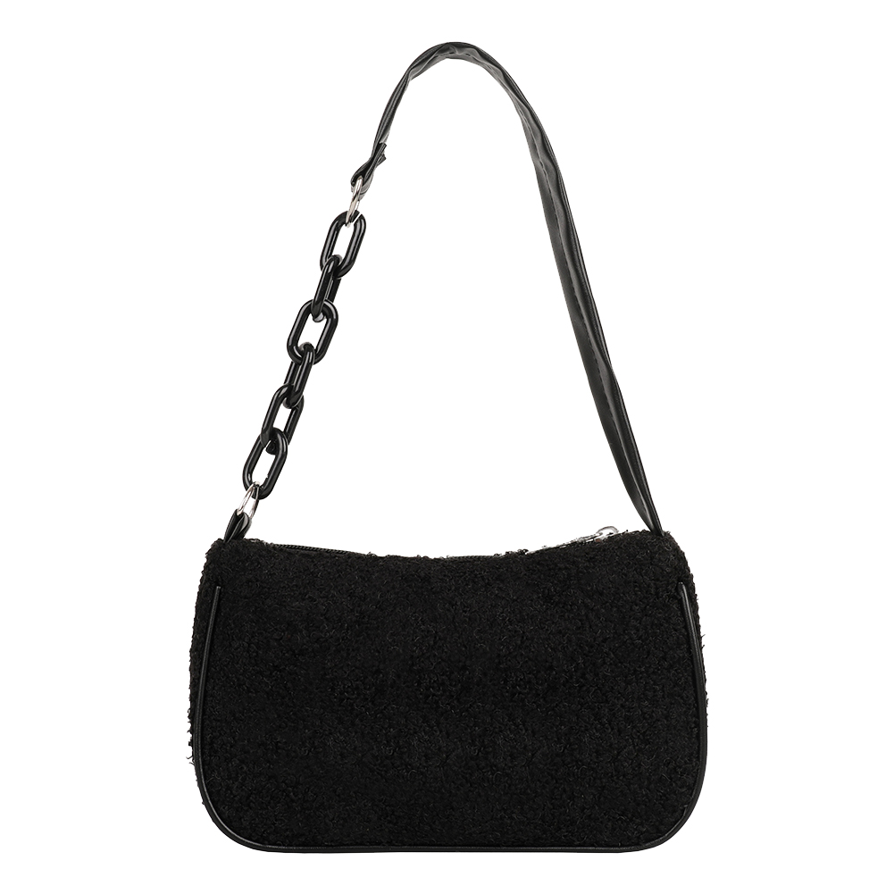 

Portable Woollen Chain Purse Casual Solid Shoulder Underarm Bag Tote, Black, 501 Original