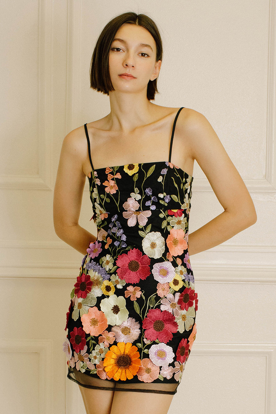 Allie 3D Floral Embroidered Mini Dress