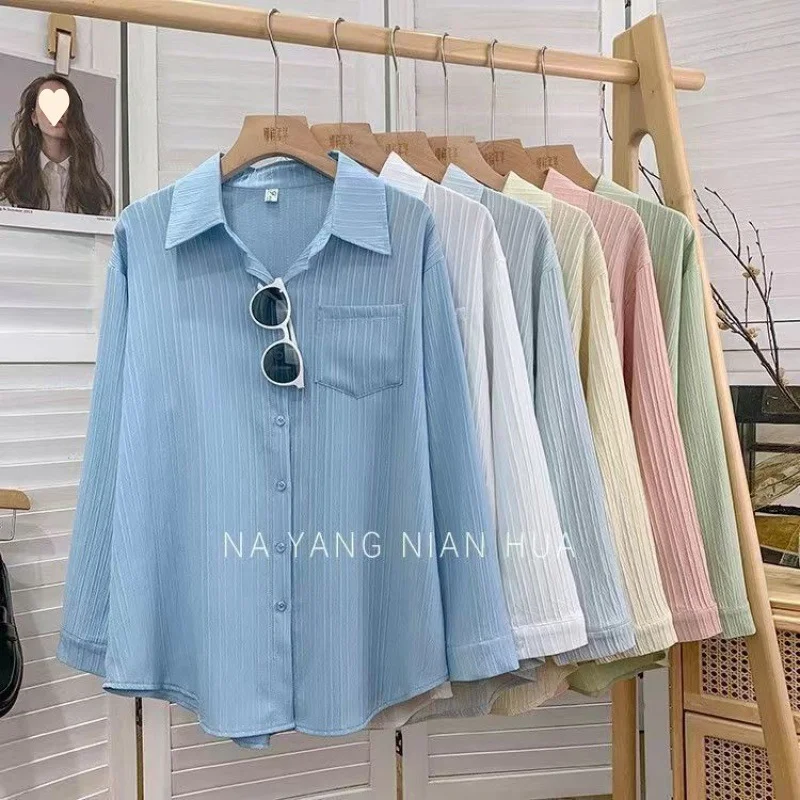 Uveng Uveng Chic Texture Folds Loose Long-Sleeved Shirt Women Spring Fresh Design Sense Inside And Outside Wear On