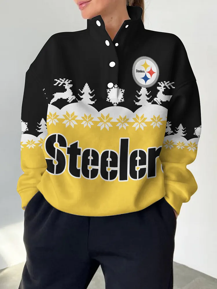 Pittsburgh Steelers 2025 New Design Casual Snap  Mockneck Pullover