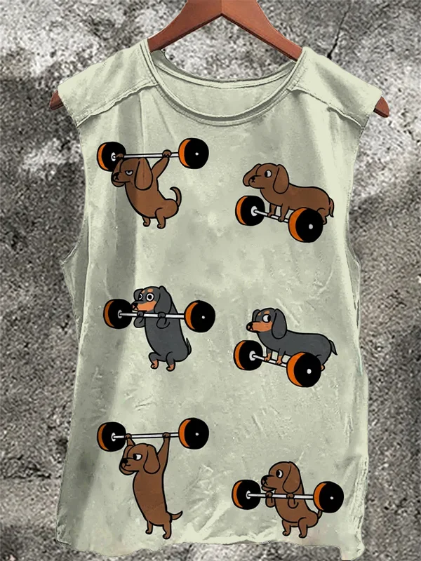 Men's Dachshund Weightlifting Print Tank Top