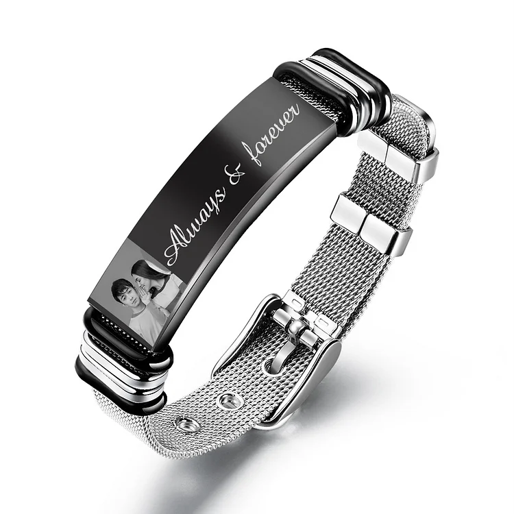 Personalized Photo Bracelet Engraved Text Stainless Steel Bracelet for Men Women