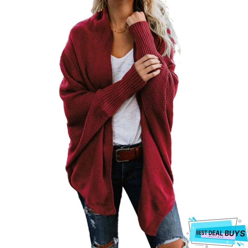 Large Size Solid Color Buttoned Casual Cardigan