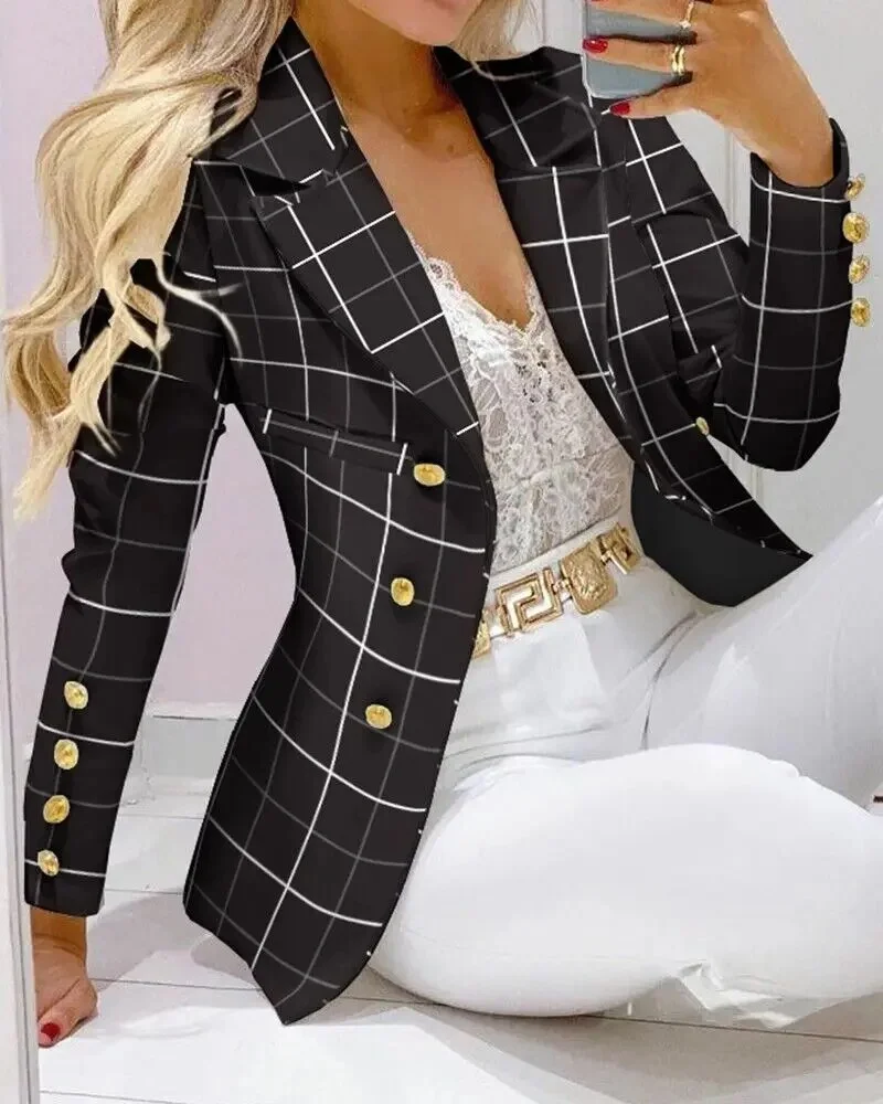 Nigikala Stripe Print Suit Coat Pants Set Office Lady Fashion Elegant Long Sleeve Top Trousers Two Piece Set Women Outfit 2023