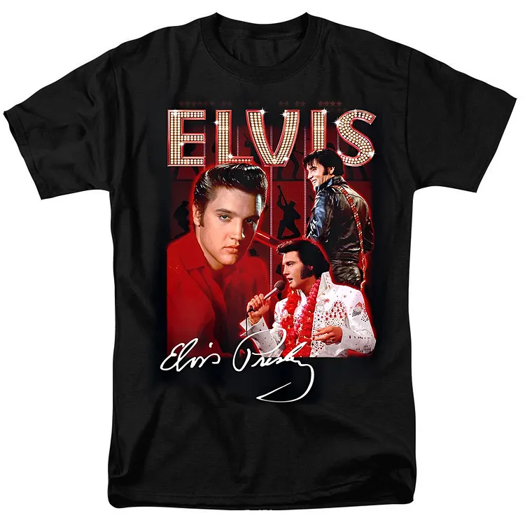 Elvis Presley Signature Collage Printed Men's T-shirt