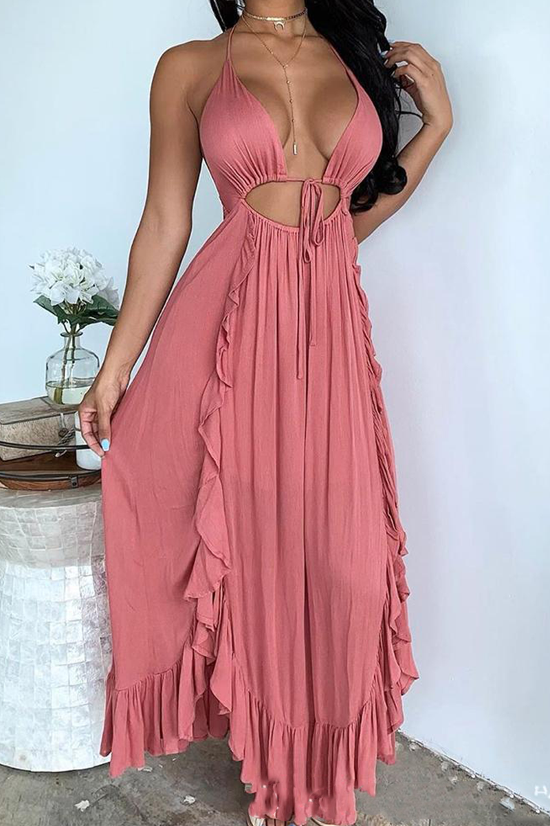 Sexy Solid Hollowed Out Spaghetti Strap Irregular Dress Dresses