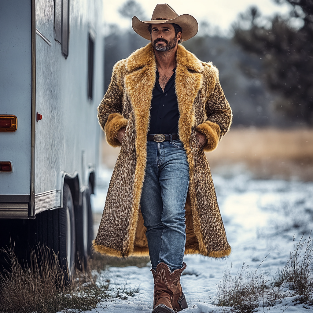 Western Cowboy Winter Warm Vintage Faux Fur Coat Jacket-inspireuse