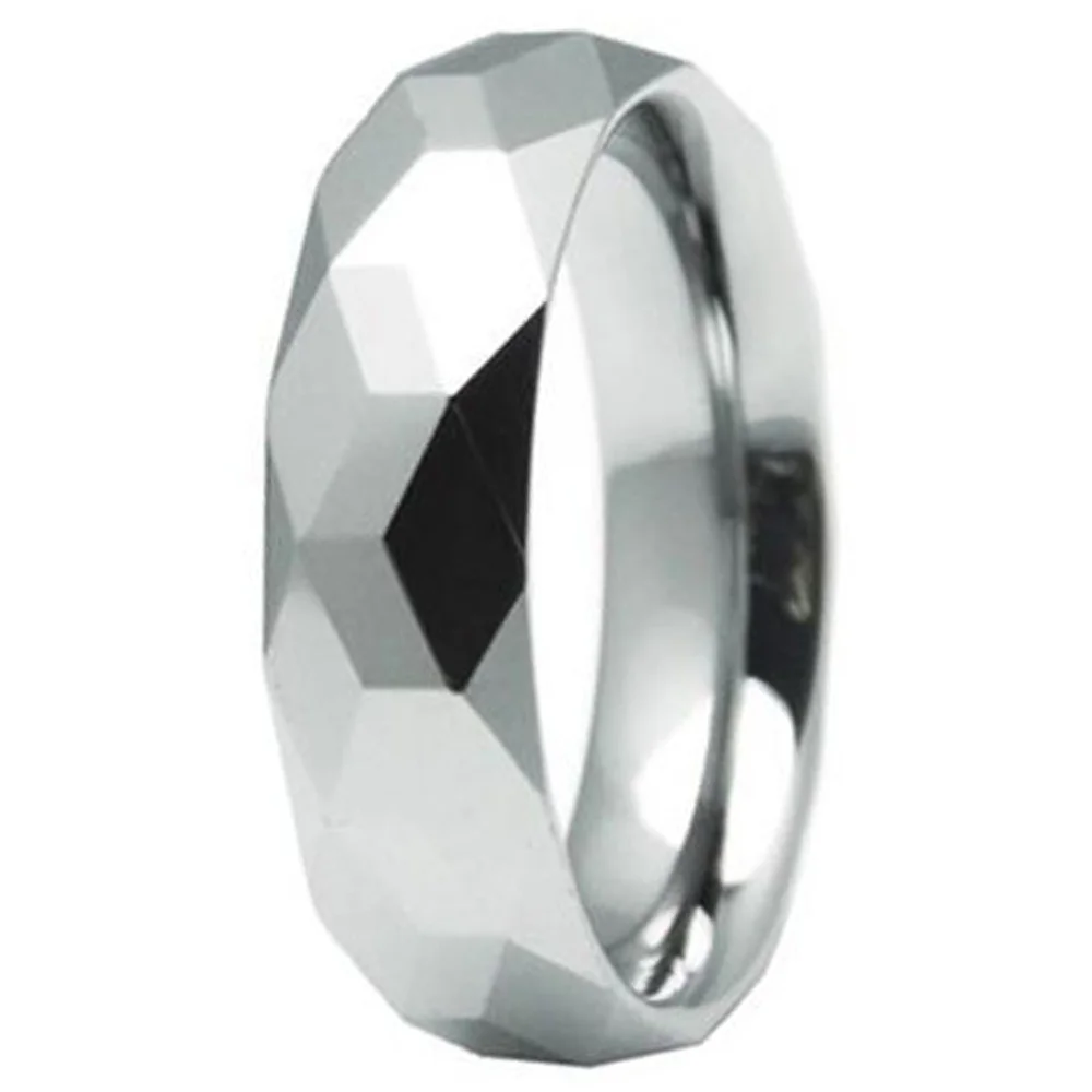 4MM 6MM 8MM 10MM Multifaceted Polished Silver Tungsten Carbide Men Women Wedding Bands