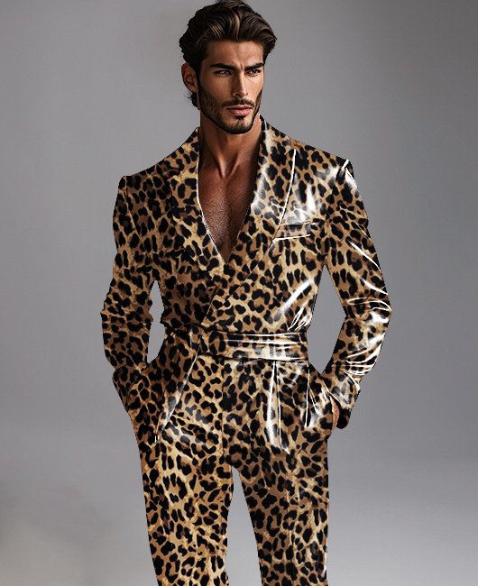 Okaywear Party Satin Leopard Print Shirt & Pants 2Pcs Set