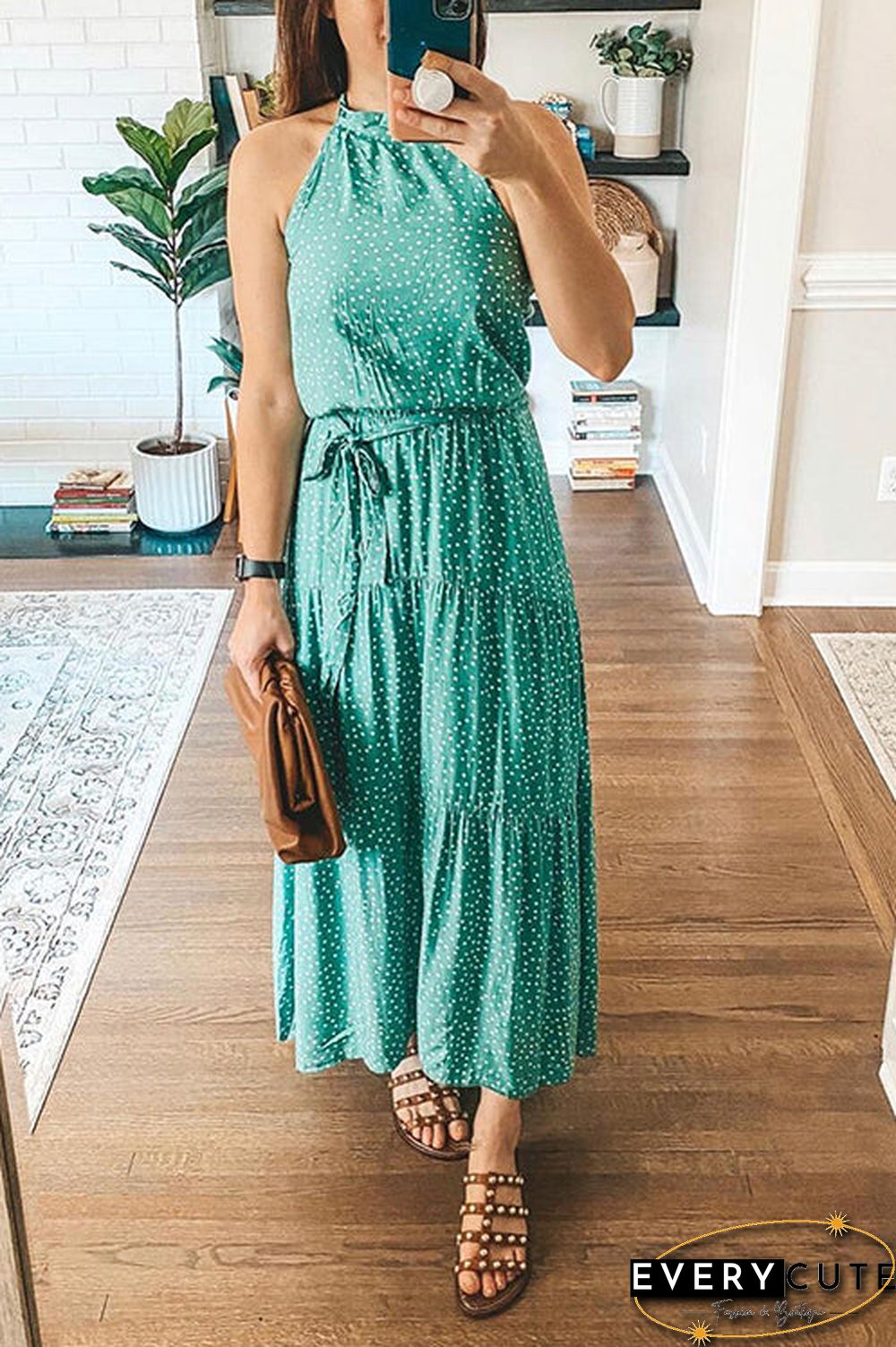 Print Belted Sleevelss Maxi Dress