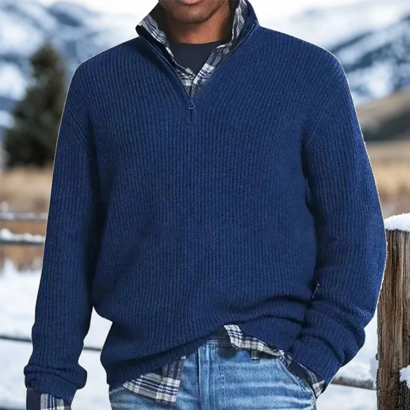Men's Retro Quarter Zip Collar Western Style Knitted Sweater Pullover