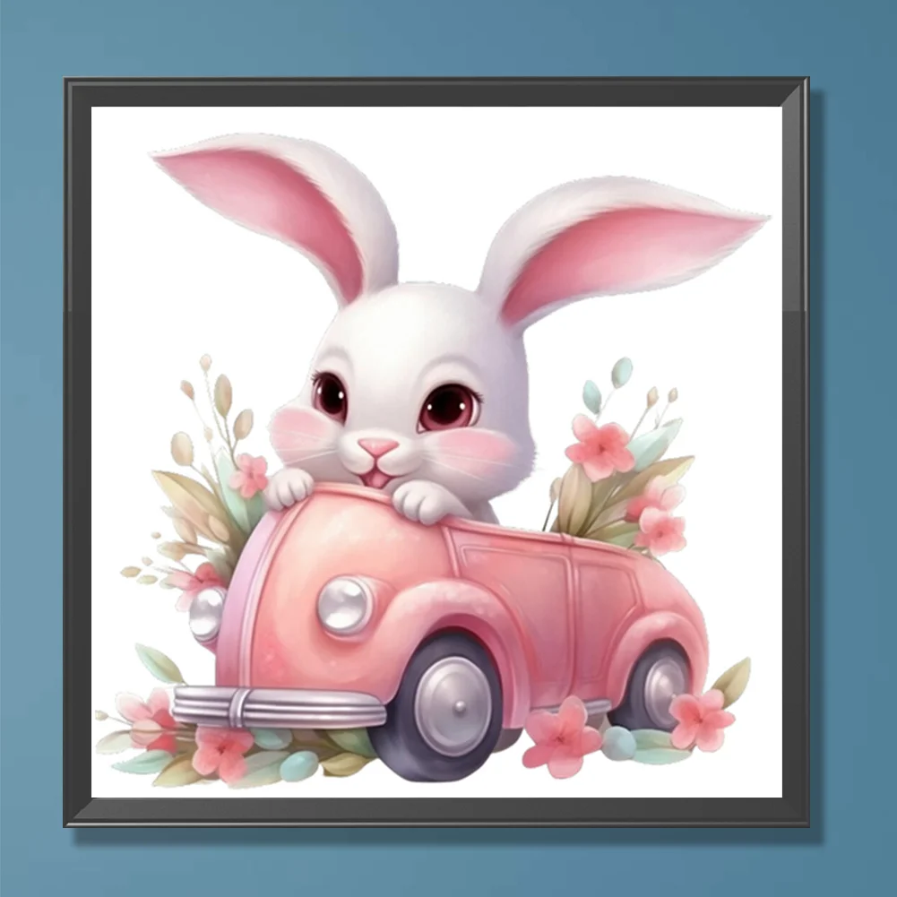 Diamond Painting - Full Round Drill - Pink Car Bunny(Canvas|30*30cm)