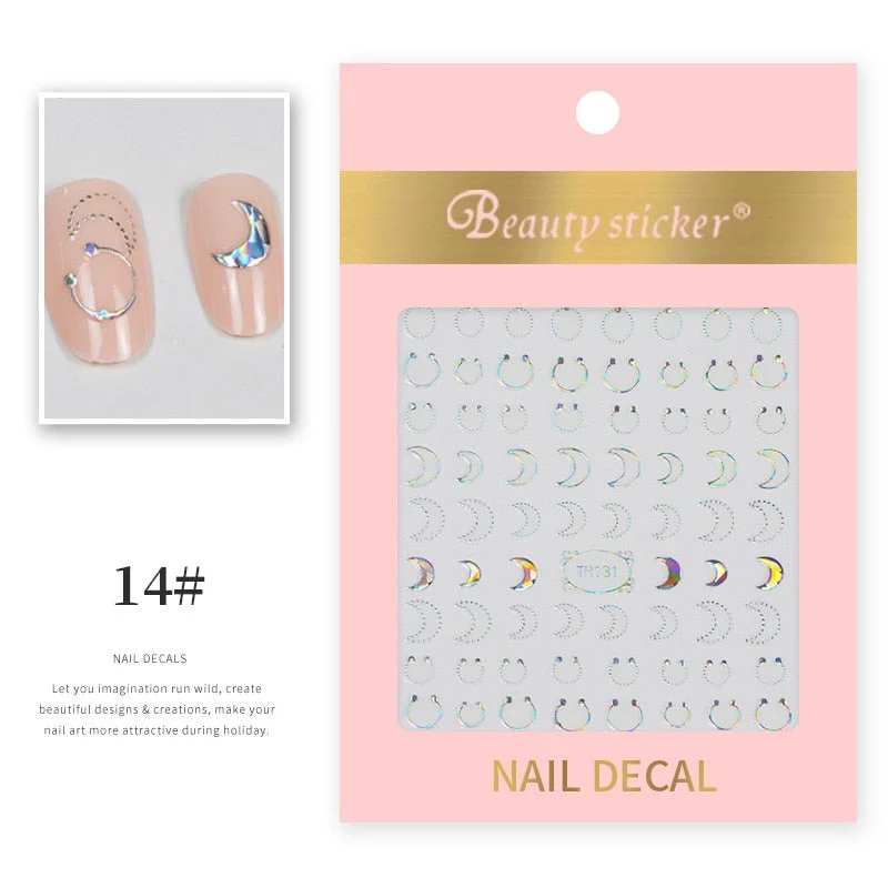 1 Sheet New Roman English Alphabet Number 3D Nail Stickers Christmas Animals iridescent Gold Silver Word Small Letters Nail
