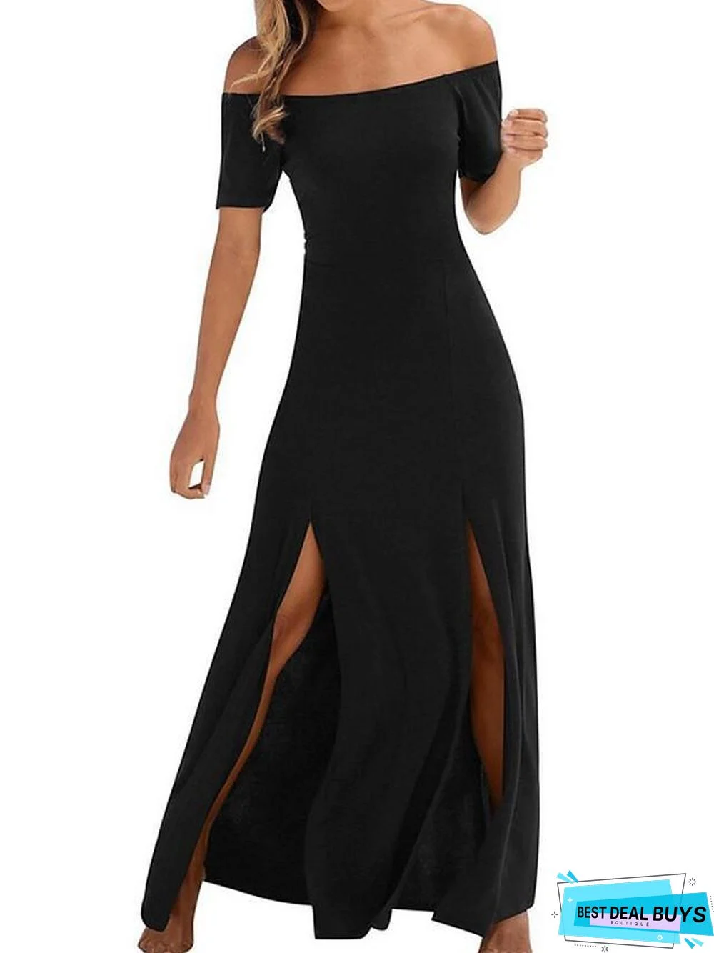 Women's A-Line Dress Maxi Long Dress Short Sleeve Solid Color Summer Sexy Black Black Dresses