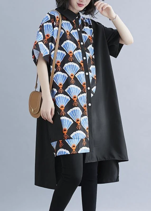 Chic Black Print asymmetrical designlow high design Vacation Summer Cotton Dress