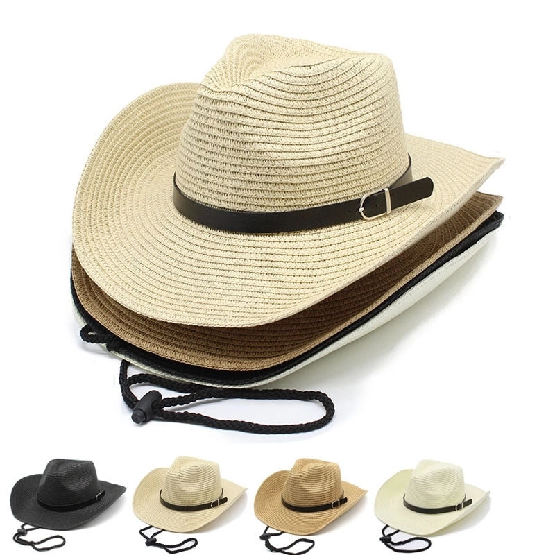 Fashion Men's Western Cowboy Hat Outdoor Mountaineering Sun Protection Big Brim Hat Summer Jazz Top Hat Straw Hat