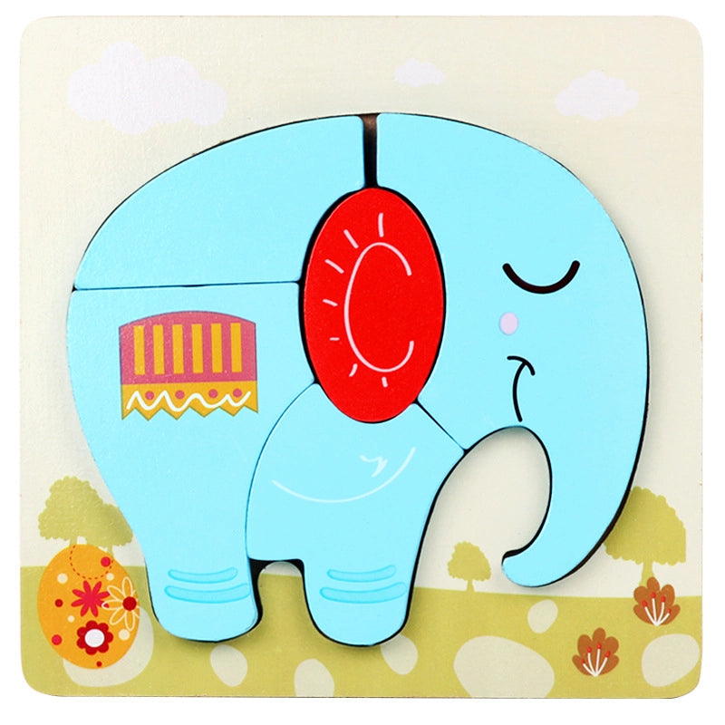 Kindergarten Children’s Enlightenment Early Education Cognition Cartoon Animal Cognition Hand-held Board Wooden Three-dimensional Puzzle Wooden Toys