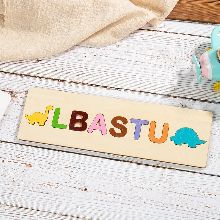 Personalized Wooden Name Puzzles Dinosaur Design Educational Gifts for Toddlers
