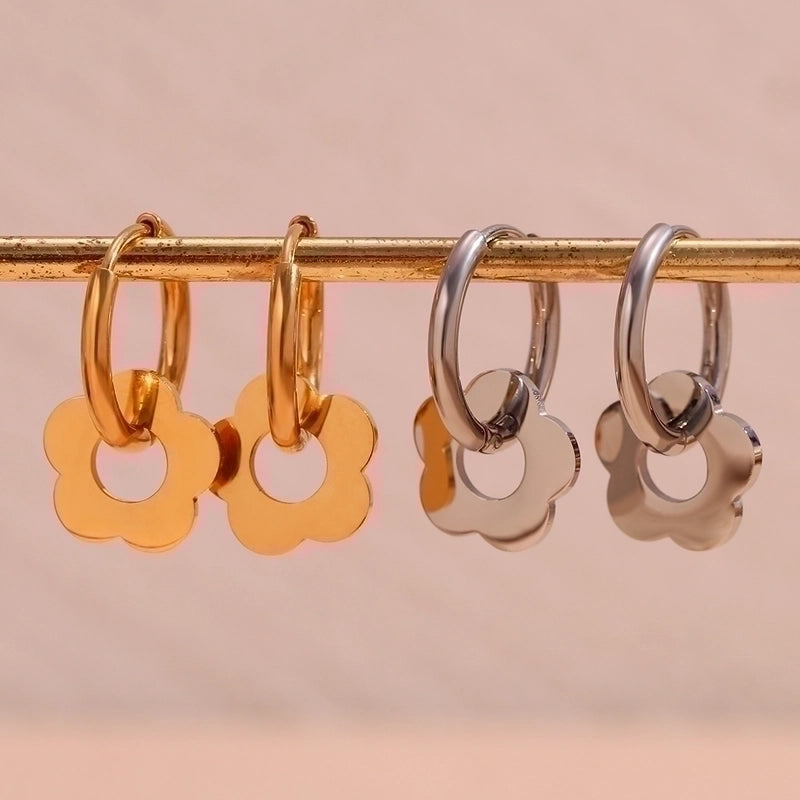 1 Pair Sweet Minimalist Classic Style Flower Plating 304 Stainless Steel 18K Gold Plated Drop Earrings3