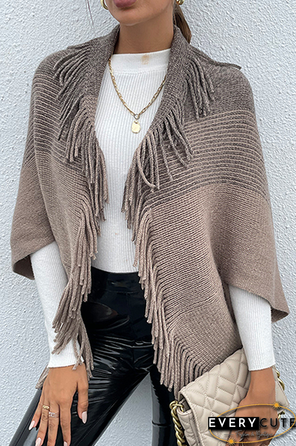 Casual Elegant Striped Tassel Patchwork Turndown Collar Tops Sweater