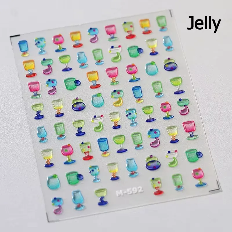 Shiny Cherry Strawberry Star Pudding Sundae Ice Cream Cones Jelly Self Adhesive Nail Art Sticker Summer Manicure Decal Wholesale