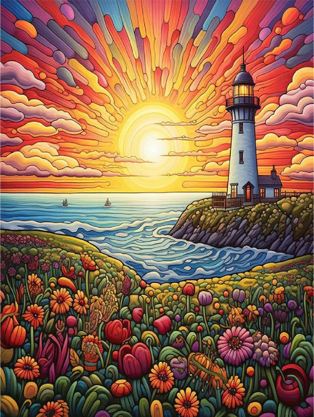 Lighthouse Seaside 50*65cm(canvas) full round drill(40 colors) diamond painting