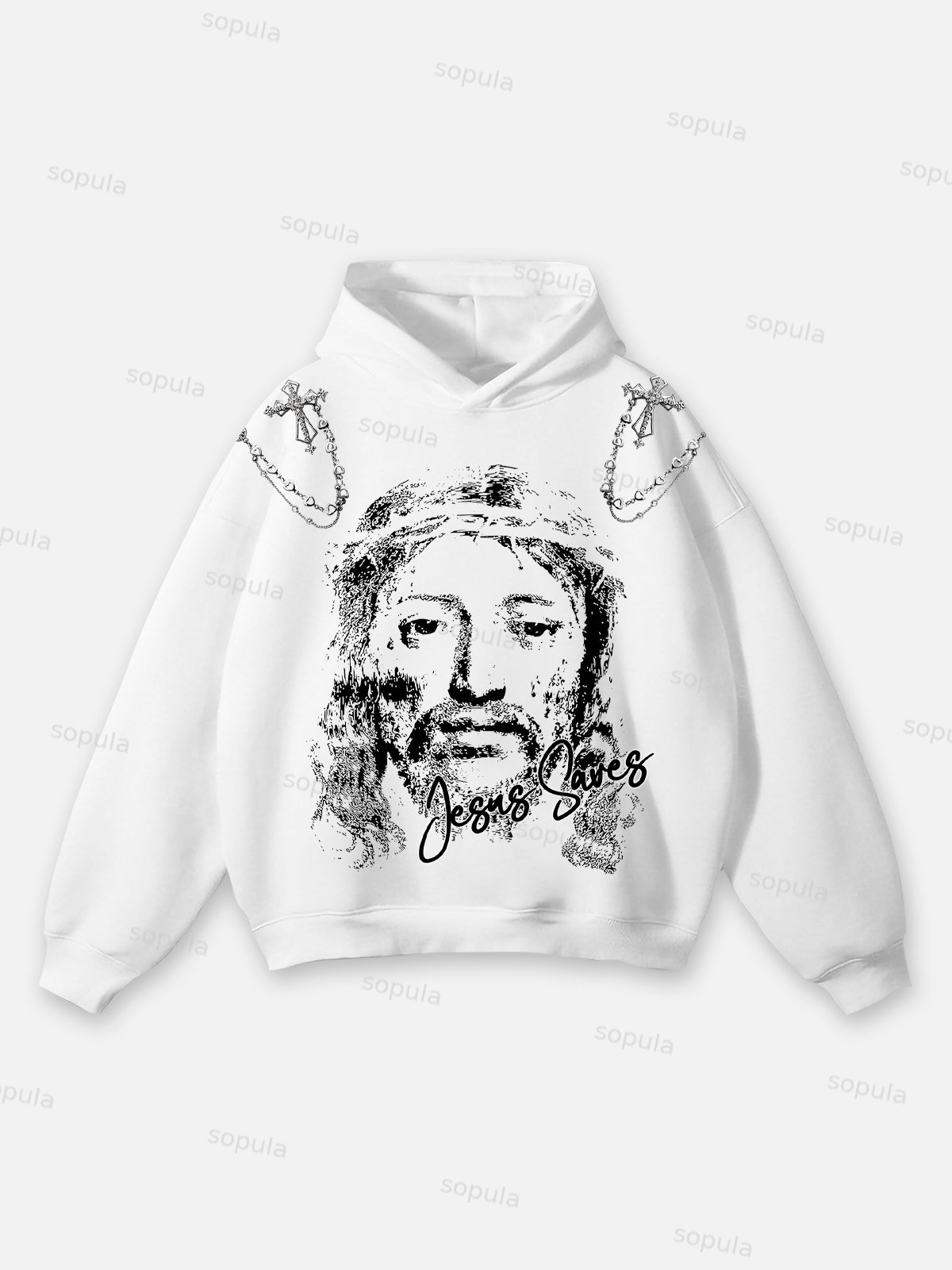 Sopula Jesus Sketch Graphic Print Hoodie - SOPULA