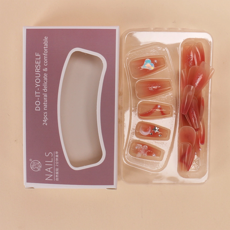 Wear Nail Beauty Nail Piece TikTok Hot Blush Gradient Butterfly Nail Sticker Finished Detachable Fake Nail