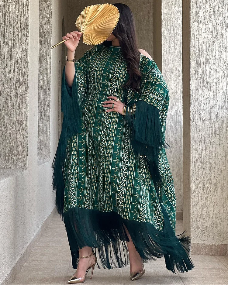 Women's Embroidered Tassel Kaftan Dress
